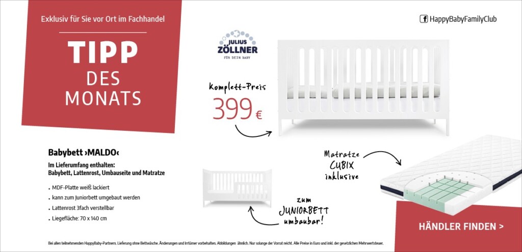 Tipp des Monats vom November 2020 - Babybett „Maldo“ inklusive Matratze „Cubix“ von Julius Zöllner - Slider