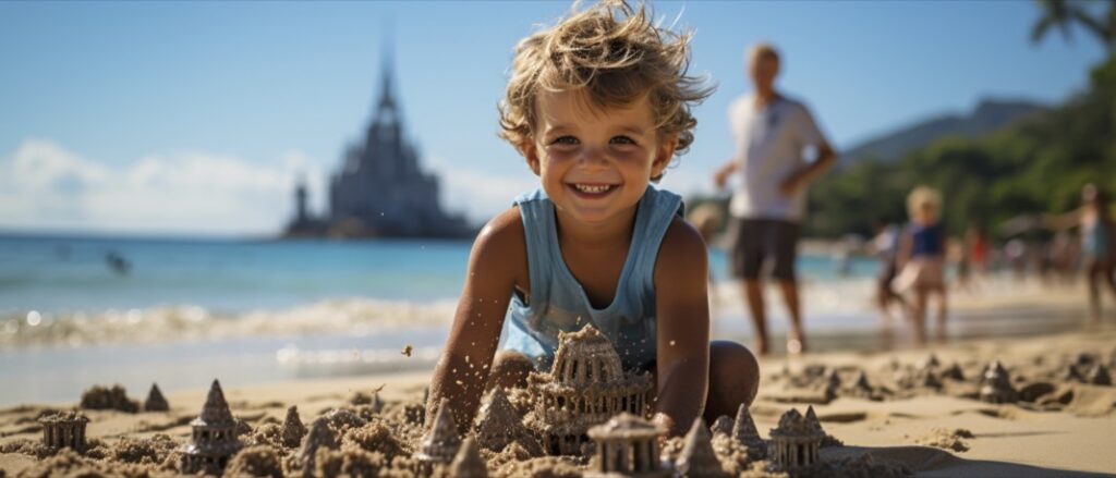 Talentierte Kids bauen Sandburgen am Strand - und dazu gibt es viele nützliche Dinge.
