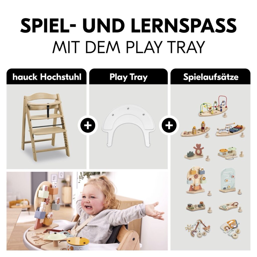 Das Modell "Arketa" von Hauck kann mittels eines "Play Tray" durch verschiedene Spielaufsätze bereichert werden.